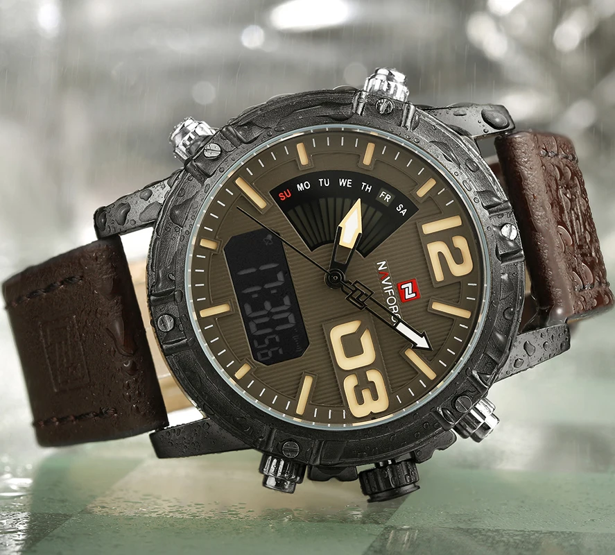 Новинка 2017 роскошный бренд NAVIFORCE мужские военные часы с кожаным ремешком Мужские