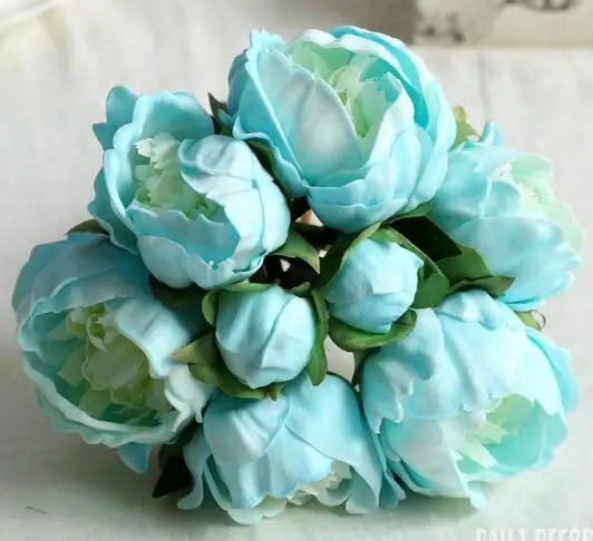 blue Peony Настоящее/натуральное прикосновение ПУ пион бутоны Букет Свадьба невесты держа цветок невесты Руки держать с цветами, для украшения дома ПУ пион - Цвет: blue Peony