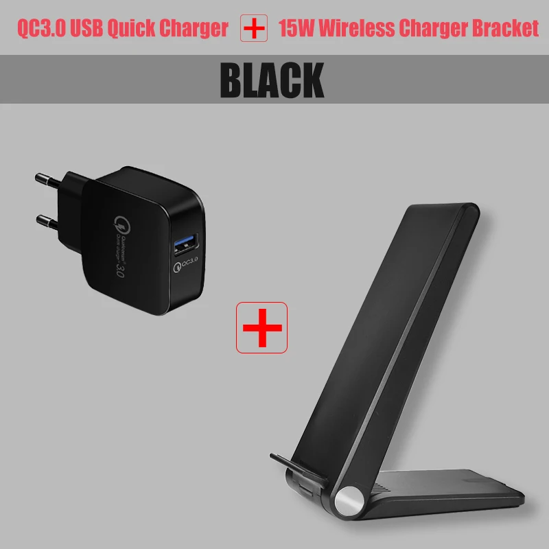 black Add charger 15 Вт Qi Беспроводное зарядное устройство док-станция для samsung Galaxy S10 S9 S8 Plus iPhone X Xs Max адаптер 2 катушки Note 8 9 Беспроводная зарядная док-станция - Тип штекера: black Add charger