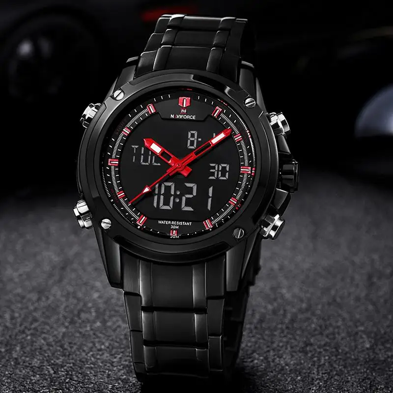 2016 мужские часы Элитный бренд Кварцевые час Аналоговый Цифровой светодиодный