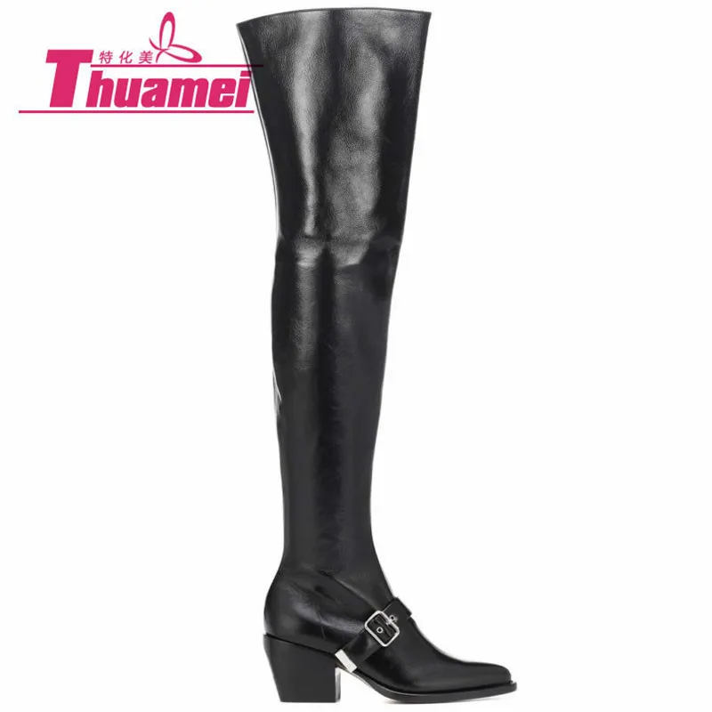 Пикантные качественные женские модные сапоги выше колена на высоком каблуке