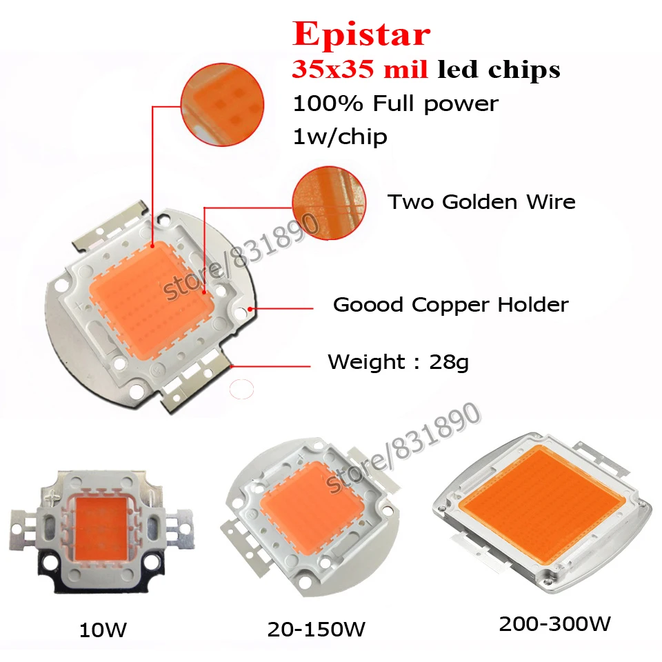 Мощный светодиодный чип Epistar COB Beads1W 3W 5 W 300 380 850nm для выращивания растений