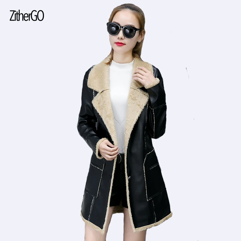 Для Женщин Осенние и зимние пальто в длинный участок чистая имитация кожаная