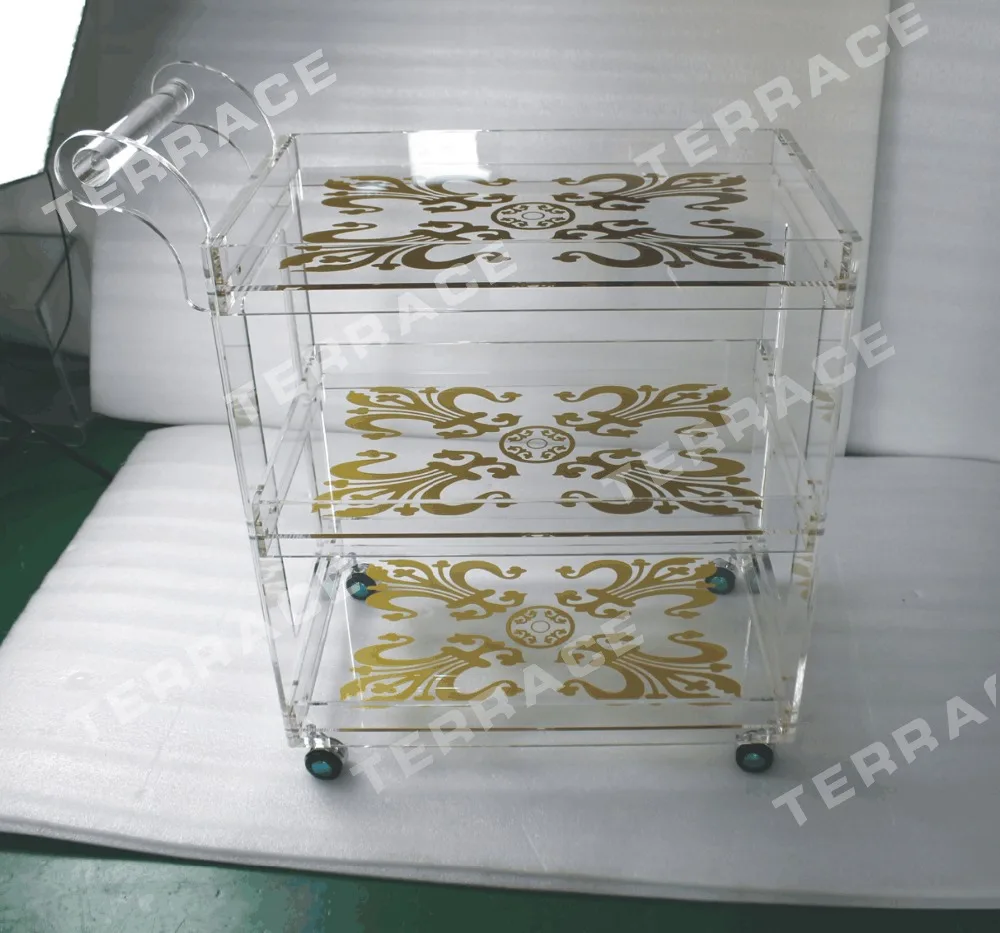 (Бесплатная доставка в Кувейт) rolling прозрачный акриловый пищевой тележки lucite perspex