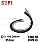 2 шт., диаметр 10 мм, Светодиодная гибкая лампа с гусиной шеей, внешняя лампа M6 + внутренняя трубка M6 150 мм, универсальные мягкие металлические трубки под змеиную кожу