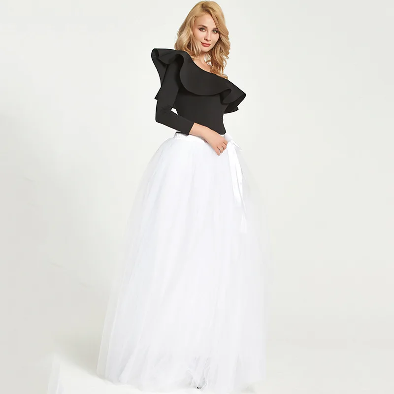 

2019 To Floor Gauze irregular High Waist Skirt Women Summer Tulle Bridesmaid Long Skirt Fashion Solid Colour Skirt
