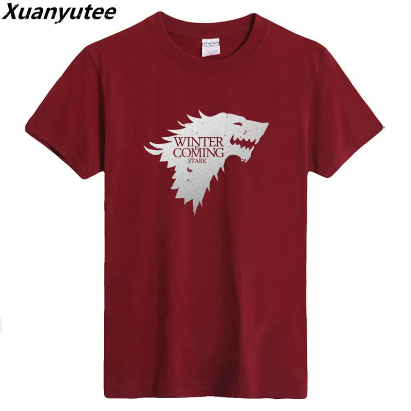 XuanYutee Winter Is Coming Stark T shirt Men Tee Shirt Homme 3XL EU O-neck Short Sleeve GOT Fans Summer Cotton Print | Мужская одежда