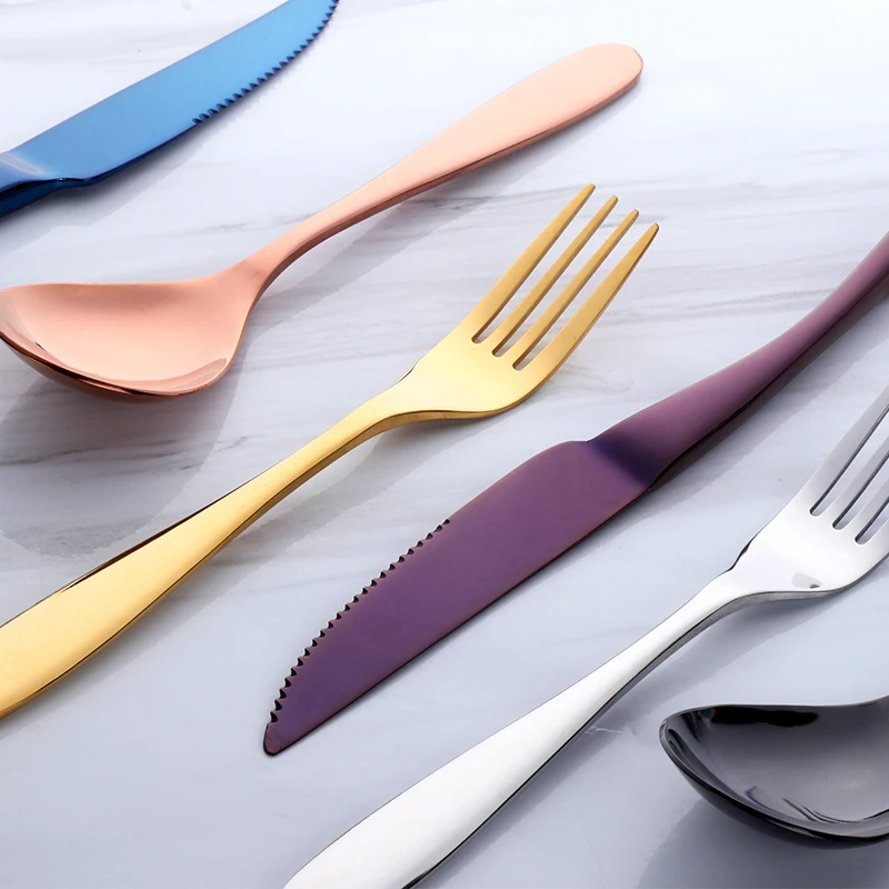 18 шт. набор столовых приборов из нержавеющей стали|dinner knife|purple dinnerware setblack tableware |