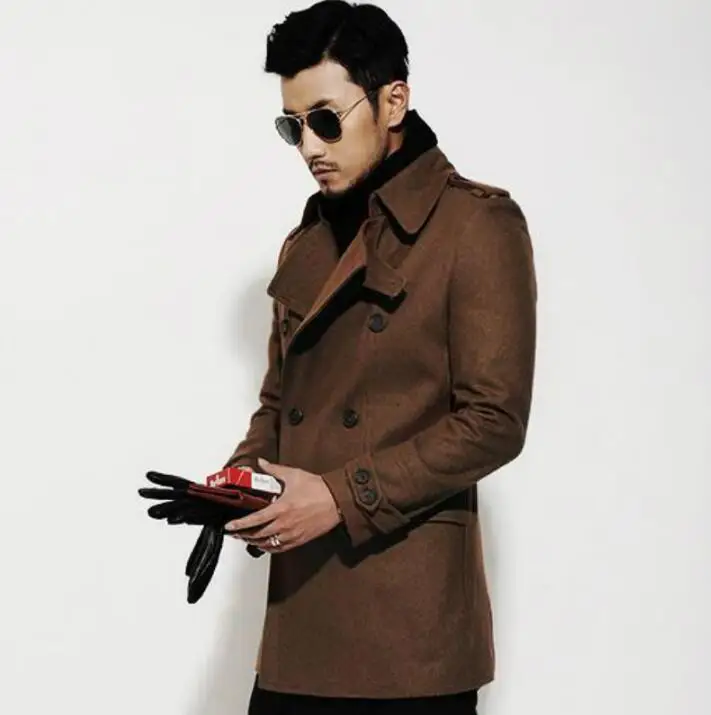 Повседневное шерстяное пальто средней длины мужское двубортное кашемировое casaco