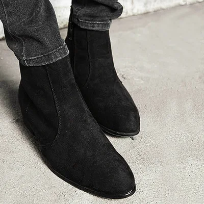 Big Size 39-44 Winter Shoes Men Chelsea Boots Flock Low Heel Mens Footwear Sapato Masculino Black | Обувь