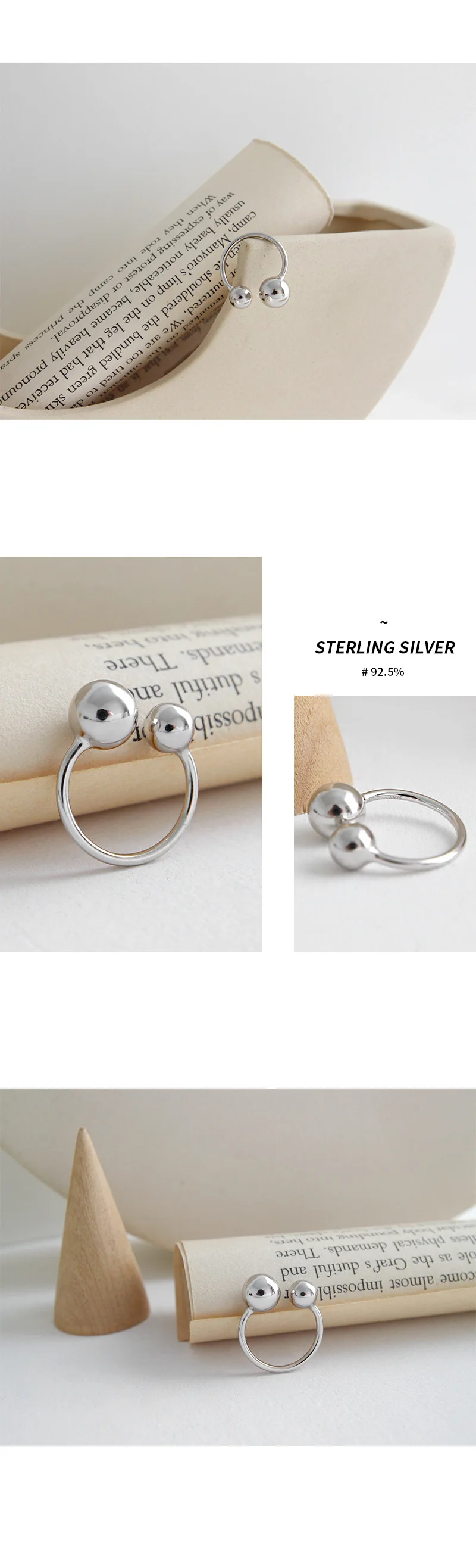 OLOEY, настоящее 925 пробы, серебряные, большие и маленькие, двойные шарики, кольца для женщин, Bague Anillos, хорошее ювелирное изделие, подарок YMR824
