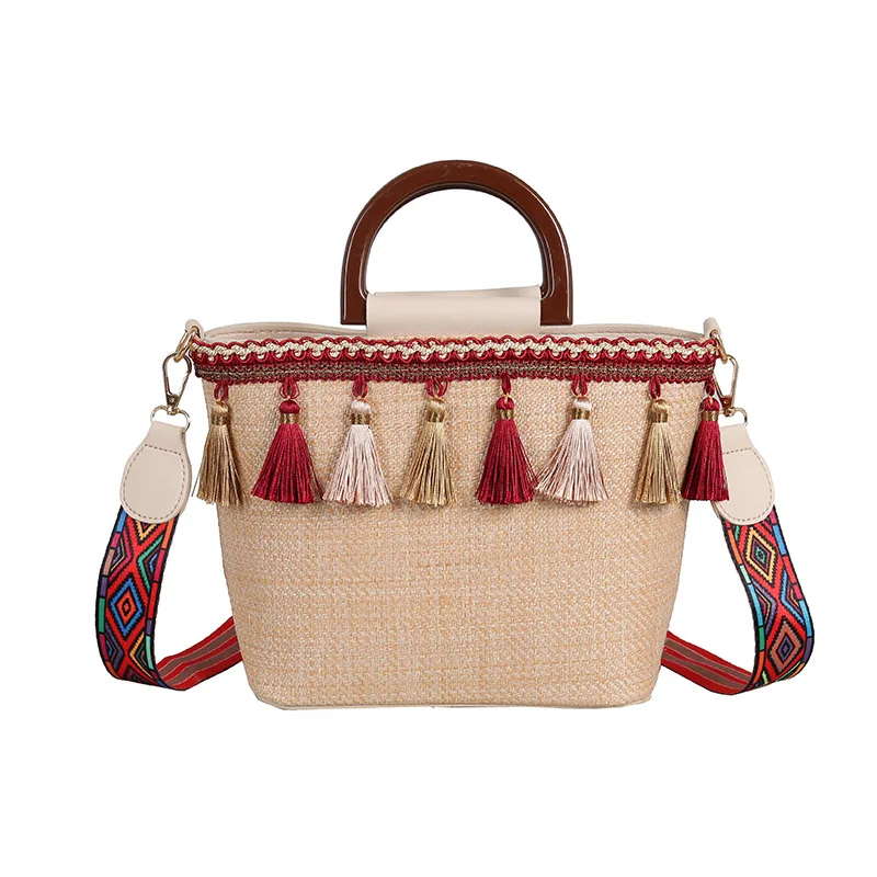 Новая Винтажная Сумка-тоут в форме ведра Женская тканая сумка через плечо