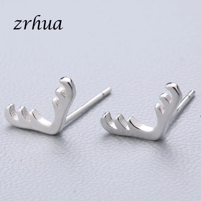 deer ZRHUA 925 пробы серебряные Простые серьги-гвоздики подарок pendientes oorbellen букле d'oreille femmes Новая коллекция рождественские подарки - Окраска металла: deer
