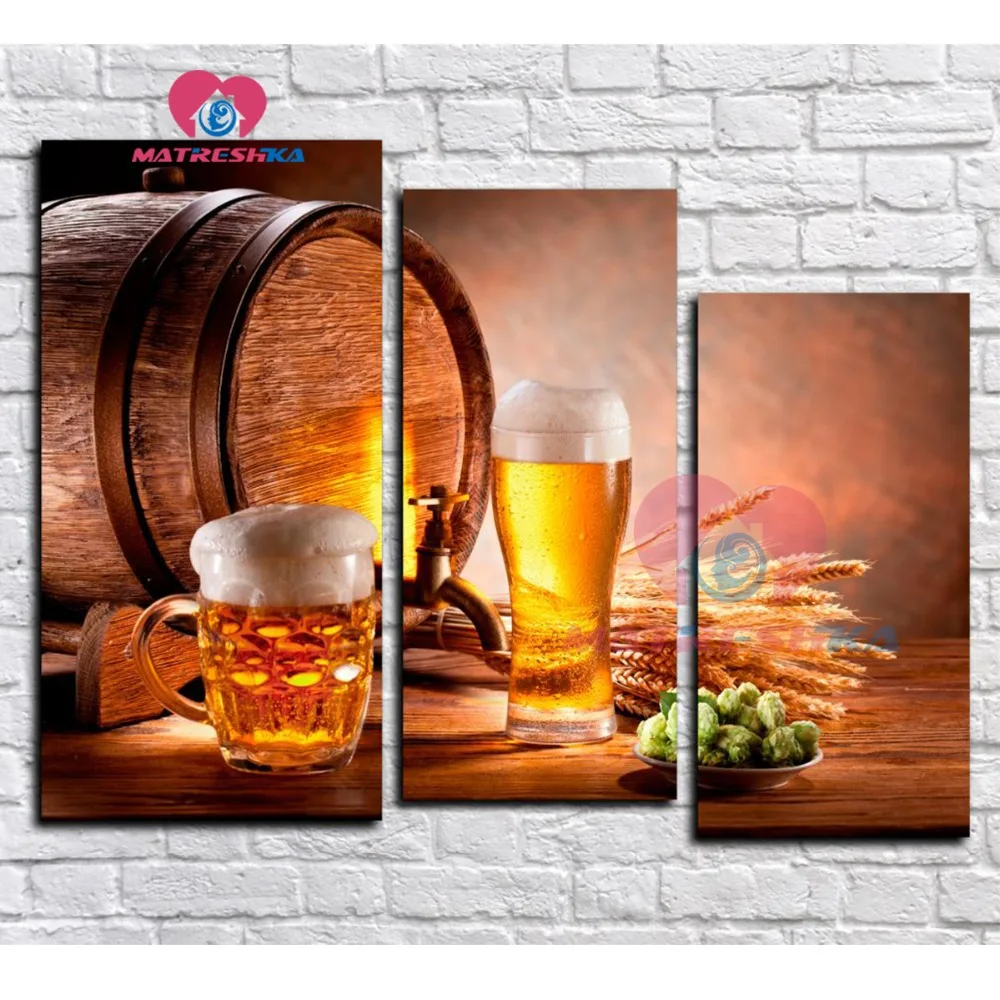 Триптих алмазная вышивка пейзаж пиво живопись квадратные модульные картины