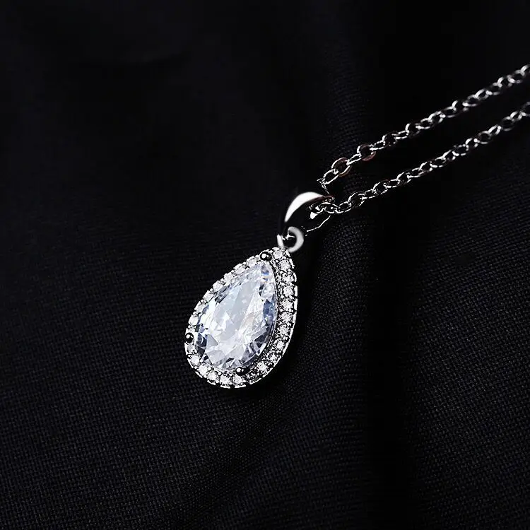 MxGxFam Good Quality Drop Water Zircon Pendants Necklace For Women Fashion Jewelry Gold Color 18 k AAA+ 45cm Chain | Украшения и