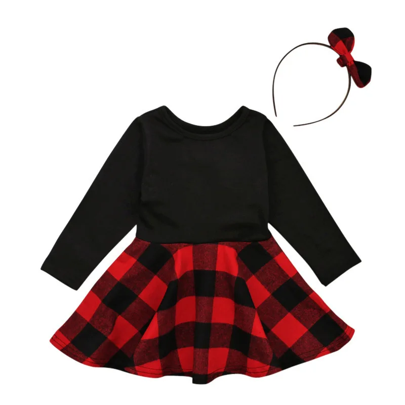 Модные платья принцессы для маленьких девочек Детские платье в клетку без
