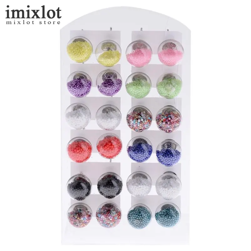Imixlot 12 пар серьгу 10 мм Стекло мяч Стад Серьги для Для женщин с Бусины внутри Модные