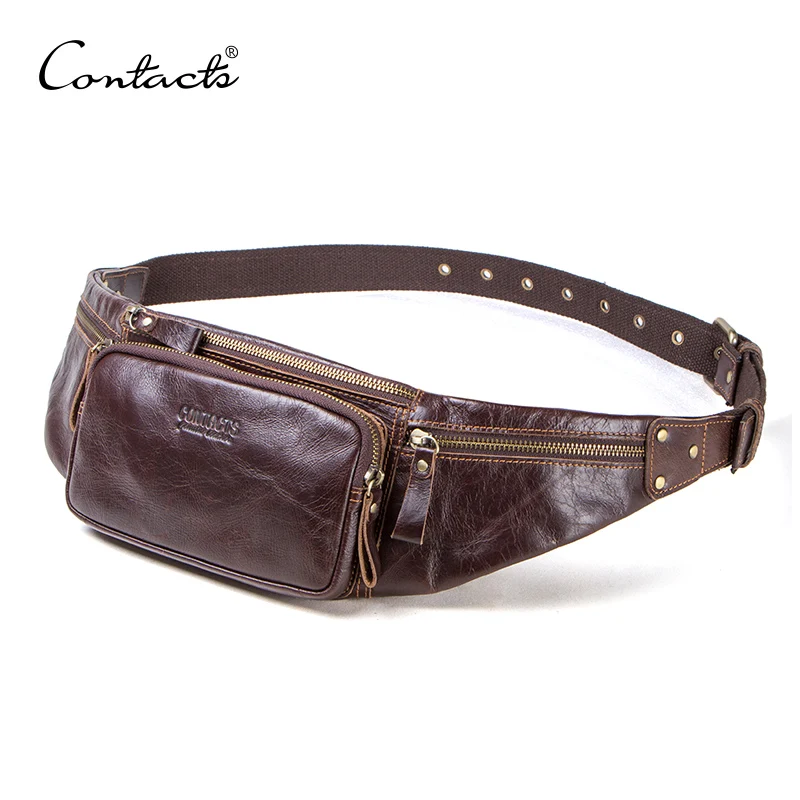 contacts cow leather men waist bag new casual small fanny pack male waist pack for cell phone and credit cards travel chest bag free global shipping