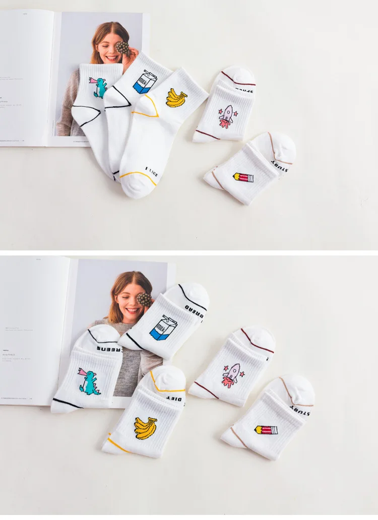 Jeseca Cartoon Animal Cute Short Socks for Women Harajuku Vintage Streetwear Ankle Sox Cotton Soft Japanese Kawaii Students Sock