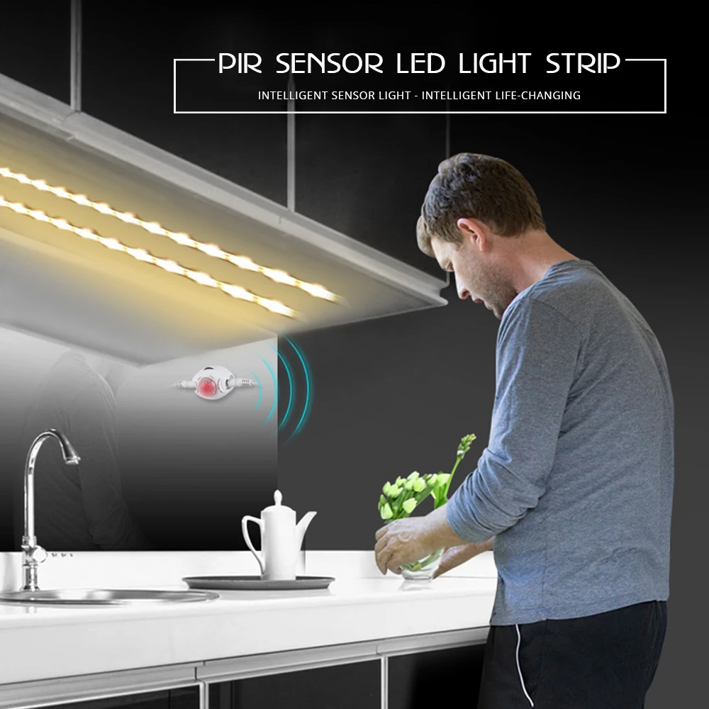 

LED Under Cabinet Light 2835 12V Flexible 1M 2M 3M 4M 5M Kitchen Light Closet Wardrobe PIR Motion Sensor Cocina Wall Lamp