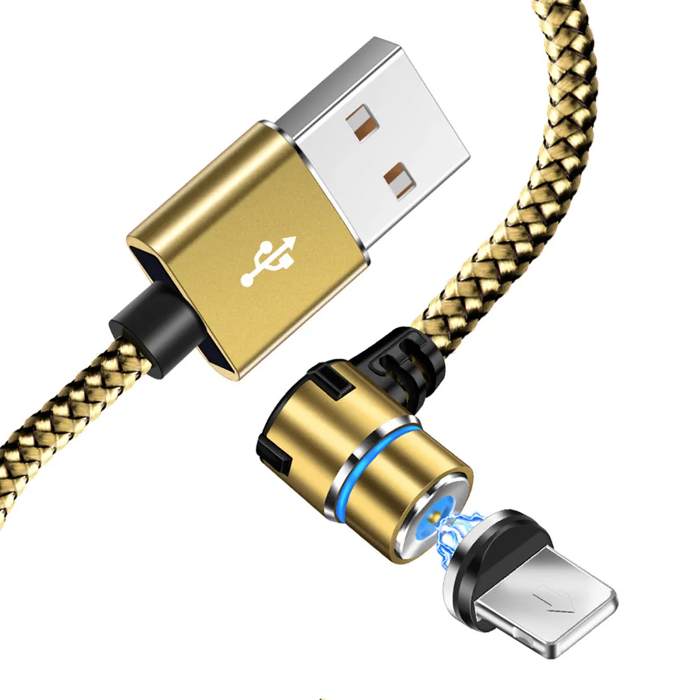 Gold 8Pin Cable Магнитный зарядный usb-кабель Олаф для iPhone, Micro USB type C, мобильный телефон, 90 градусов, L форма, быстрая зарядка, магнитные зарядные кабели - Цвет: Gold 8Pin Cable