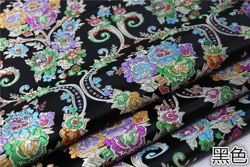 black base CF559 1 ярд 5 цветов китайская Цветочная парча жаккард Cheongsam шелковая парча ткань для женского платья ткань для китайской свадьбы - Цвет: black base