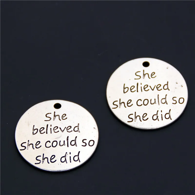 10PCS Silver Color Round Charms She Believed Could So Did Massage Pendant Fit Bracelets Necklace DIY Jewelry A2415 | Украшения и