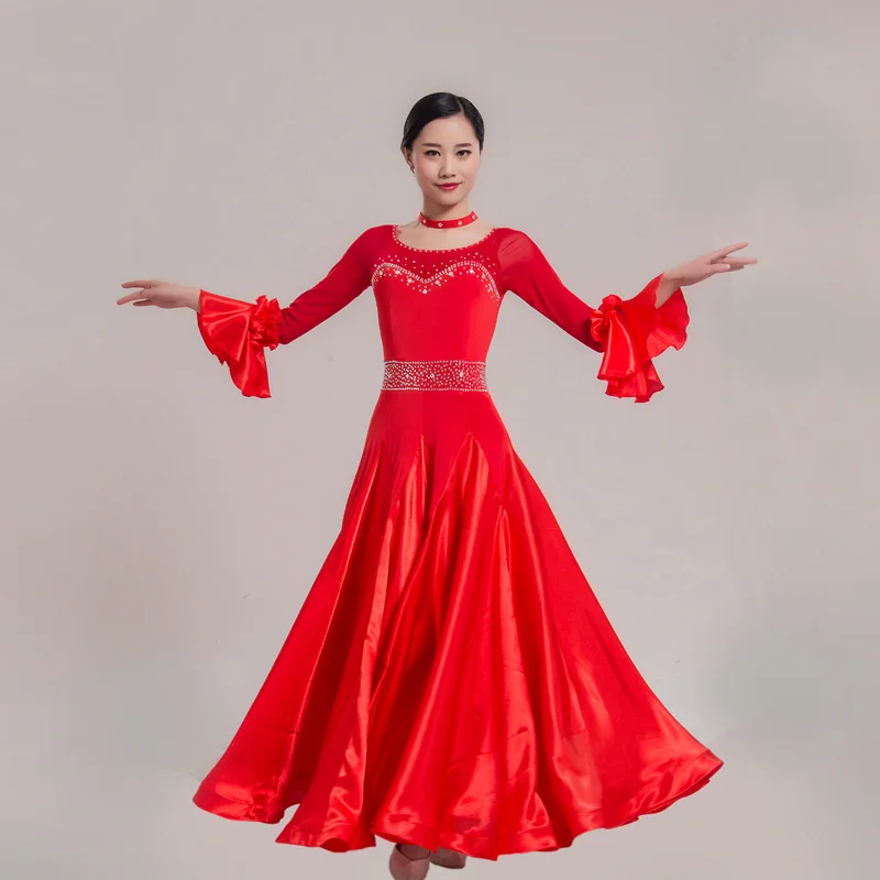 Red Dress Бальные Танцевальные конкурсные платья женские/женские винно-красные большие пеньоны длинные Вальс платье Группа сценический костюм BL1736 - Цвет: Red Dress