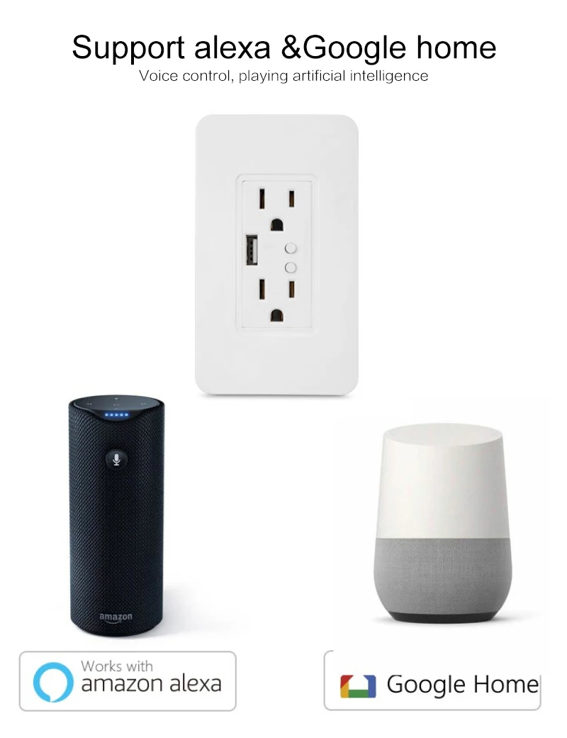 Умная Настенная Розетка WiFi с usb зарядным устройством розетка US Plug работает Alexa Google