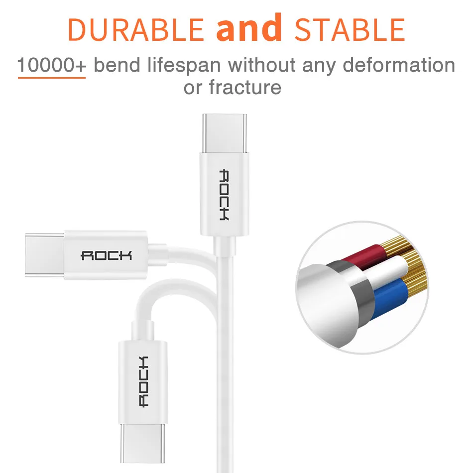 ROCK USB C кабель для samsung Galaxy S9 USB кабель для быстрой зарядки типа C кабель для передачи данных для Xiaomi mi6 Oneplus 6 USB-C кабель