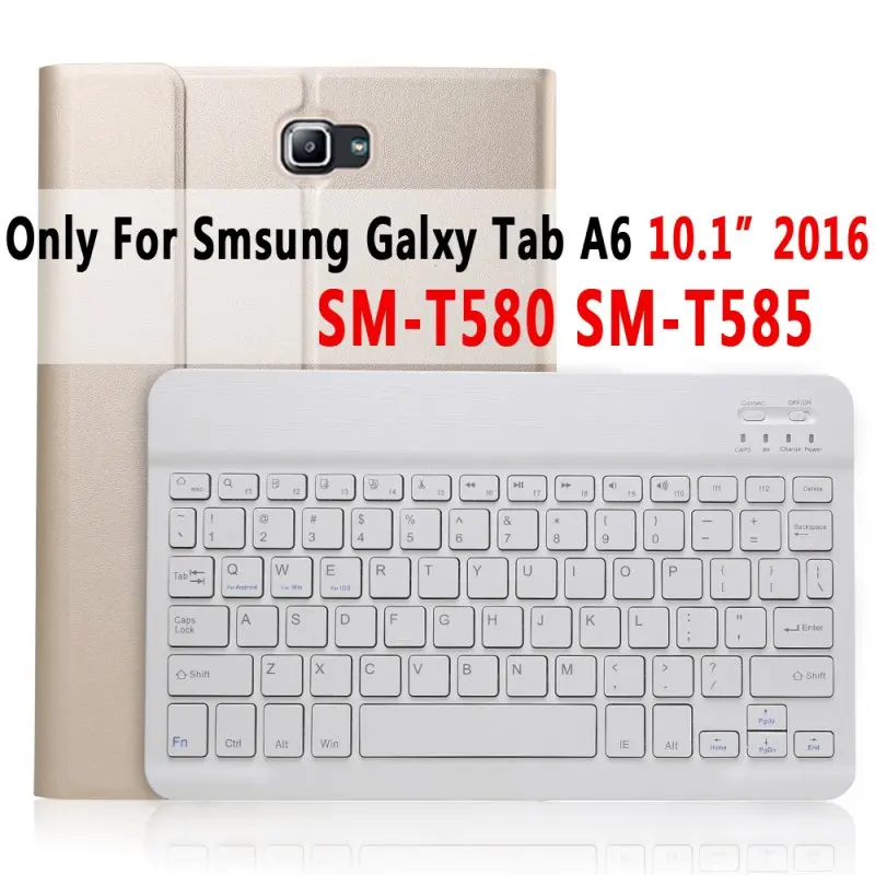 Gold for T580 T585 Bluetooth клавиатура кожаный чехол для samsung Galaxy Tab A A6 10,1 T510 T515 T580 T585 10,5 T590 T595 чехол Funda - Цвет: Gold for T580 T585