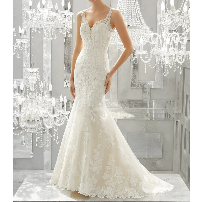 2017 Romantic Bridal Gown with Crystal Beading Appliques V-Neck Organza Tulle Mermaid Wedding Dresses vestidos de noiva |