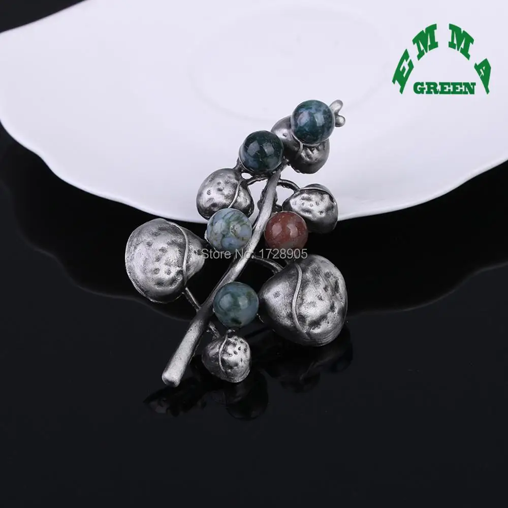 High-Grade Agated Stone Flower Brooch 50x70mm Retro Antique Corsage Crystal Rhinestone Pin Jewelry | Украшения и аксессуары