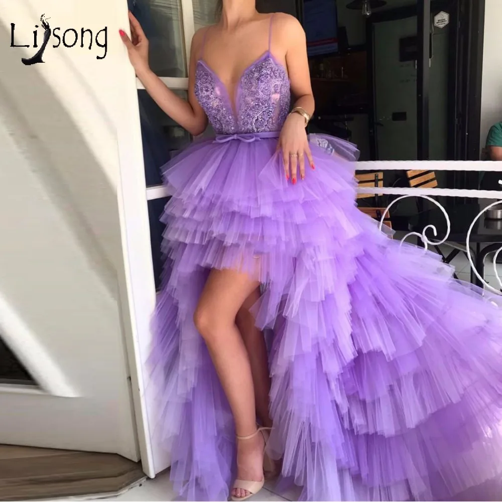 Женское вечернее платье с кружевной аппликацией Pretty лавандовое длинное в