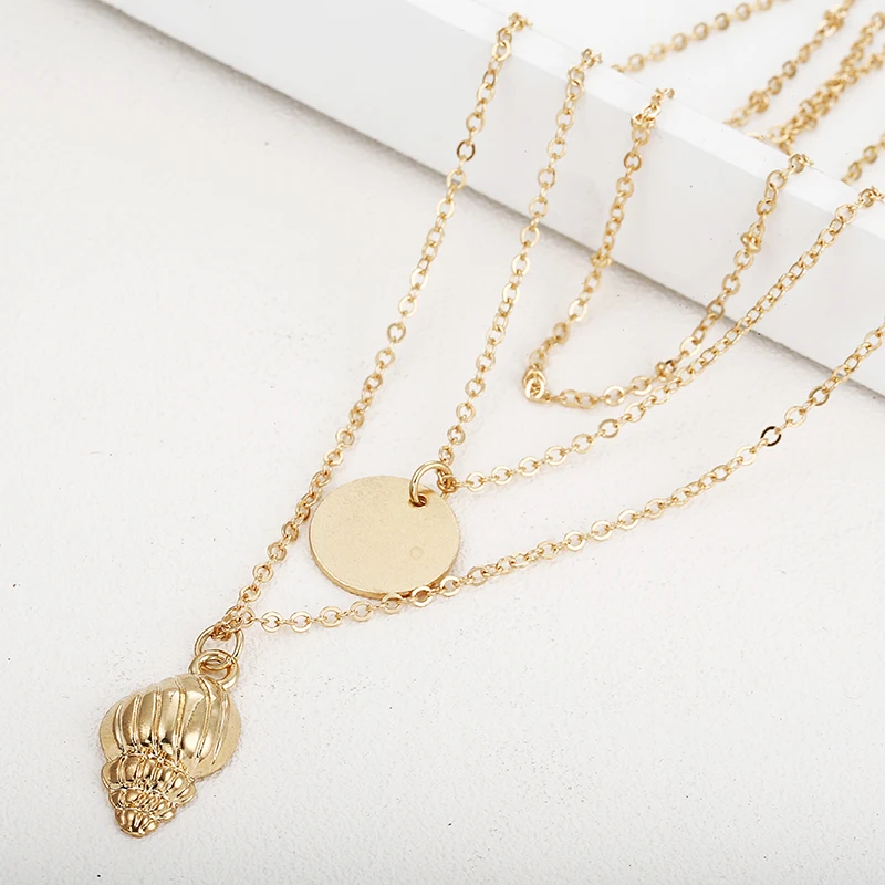 Ожерелье чокер женское многослойное золотистое модное колье с круглой