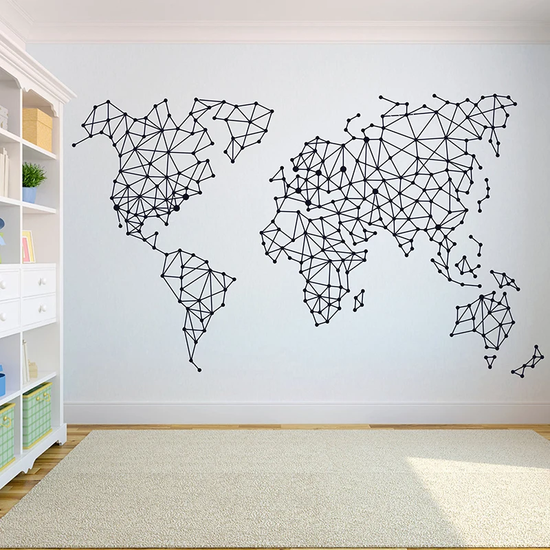 Геометрическая карта мира настенная наклейка Виниловая для украшения дома