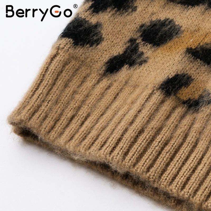 BerryGo Leopard knitting women sweater Knitted vintage sweaters female 2018 autumn winter long sleeve causal jumper | Женская одежда