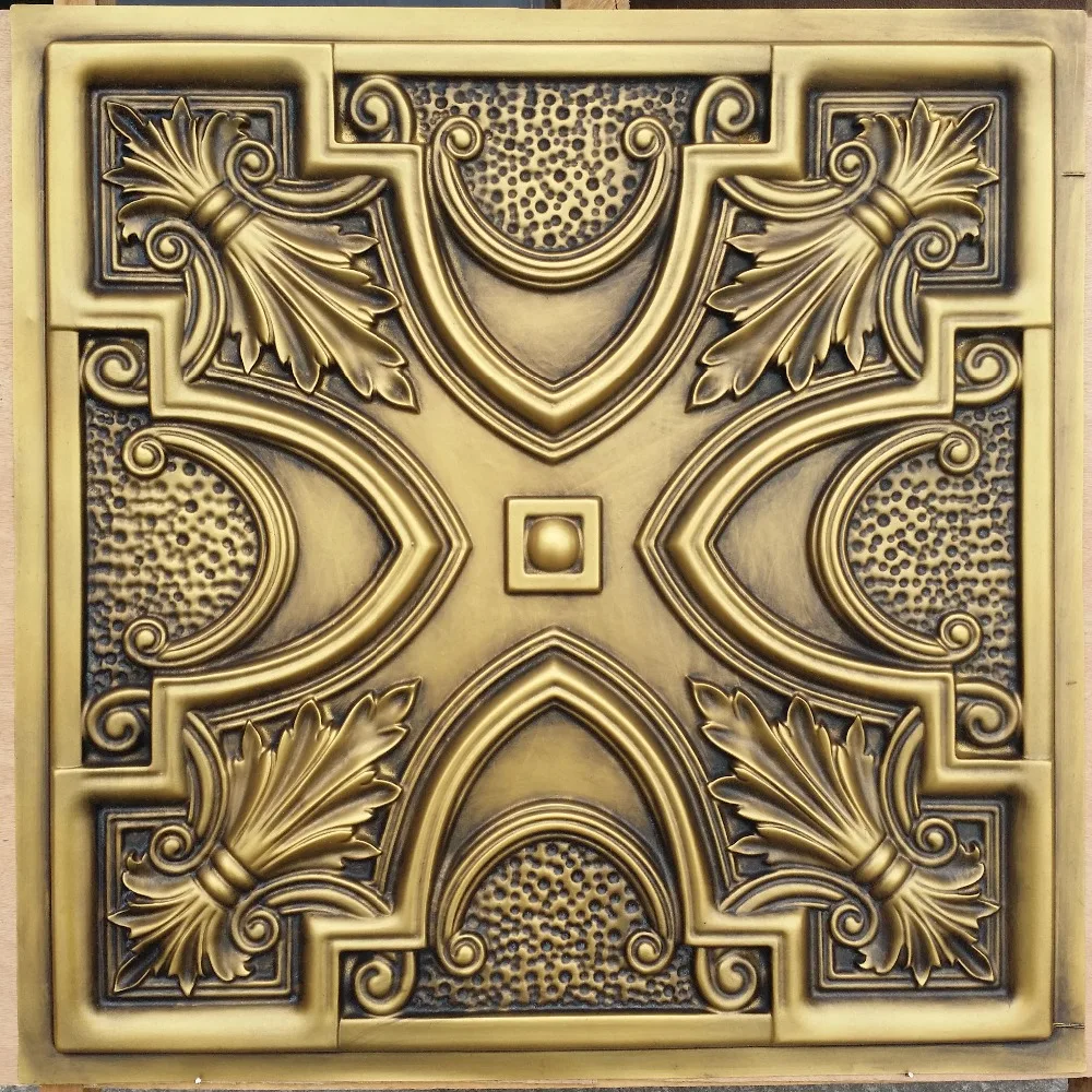 PL11 Old faux paint finishes 3D PVC ceiling tiles antique brass cafe club pub interior roof decor panels 10tiles/lot | Дом и сад