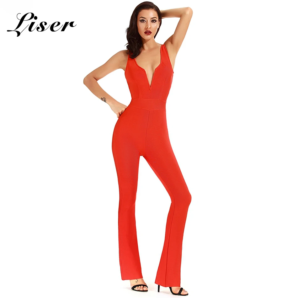 Женский комбинезон с V-образным вырезом в обтяжку | Женская одежда