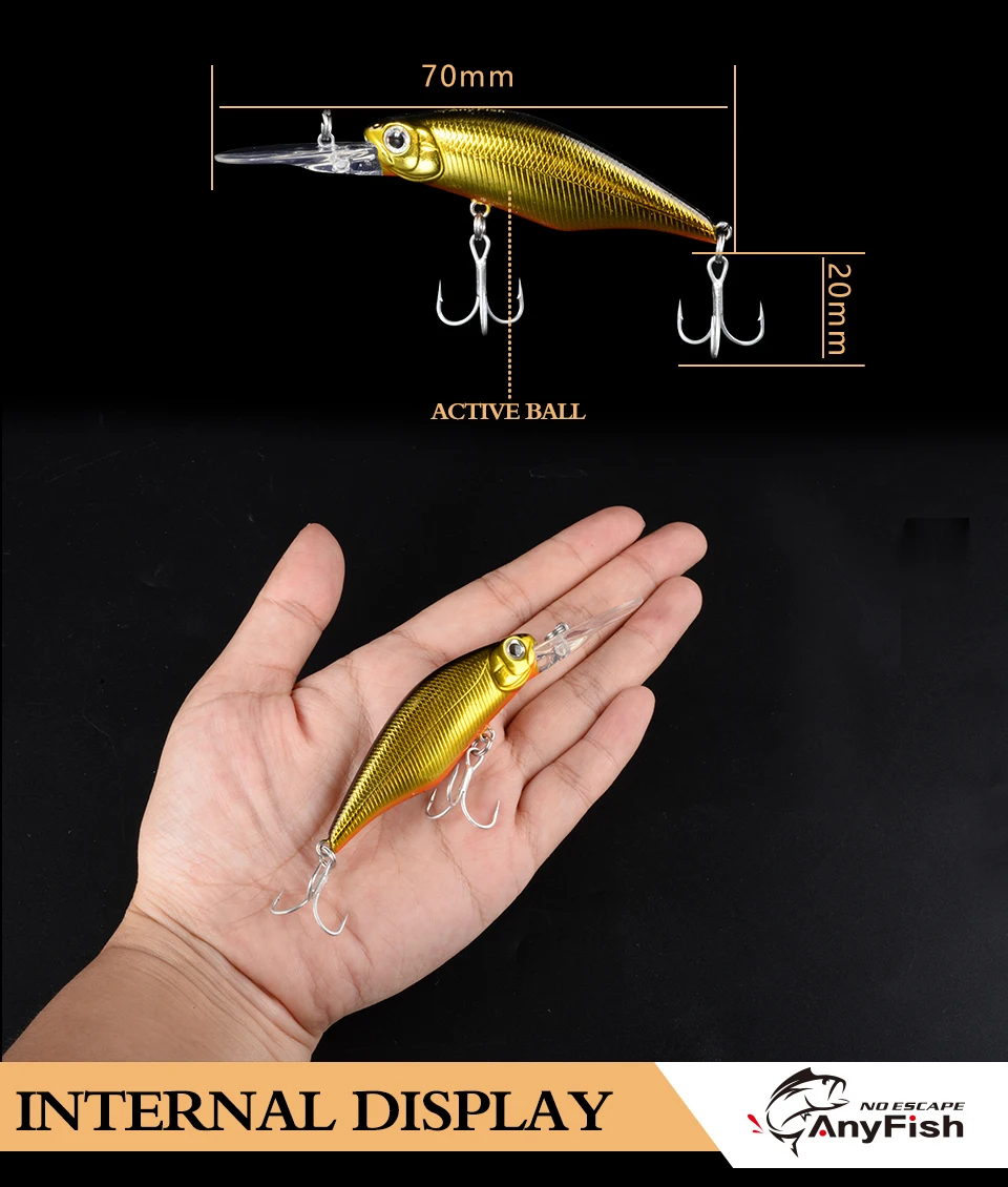 ANYFISH STAR RV SHAD 70F-DR плавающая приманка для рыбалки 7 см 9,8 г жесткая приманка с 3D глазами искусственная приманка с 2 крючками глубина погружения 2-2,5 м