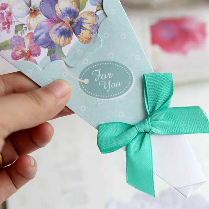 Красивые бумажные 3D букеты цветочные формы поздравительные открытки конверты