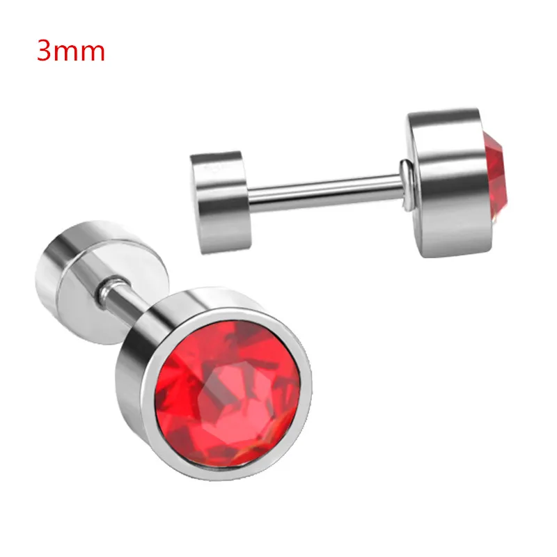 3mm silver red Роскошные Синие/красные/белые/розовые круглые серьги-гвоздики с кубическим цирконием ААА для чувствительных ушей,, вечерние серьги для девушек/подарок - Окраска металла: 3mm silver red