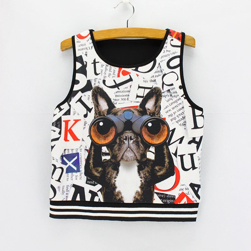 Новинка укороченные топы с рисунком телескопа и мопса новинка 2016 модные