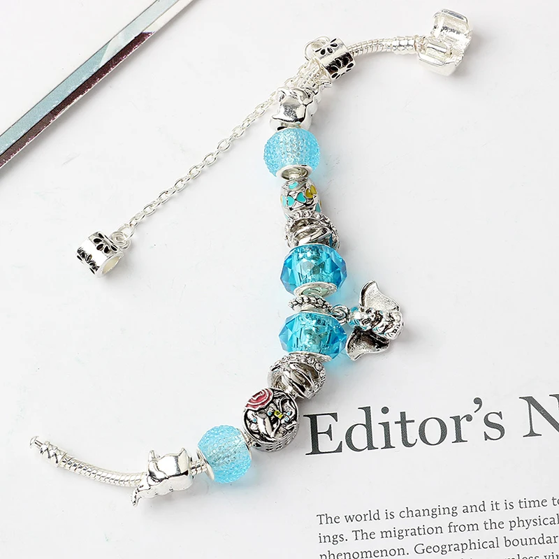 Silver Plated Bead Alloy Bracelet Elephant Fairy Tale Snake Chain Basic Charm For Fashion Women DIY Jewelry Gift | Украшения и