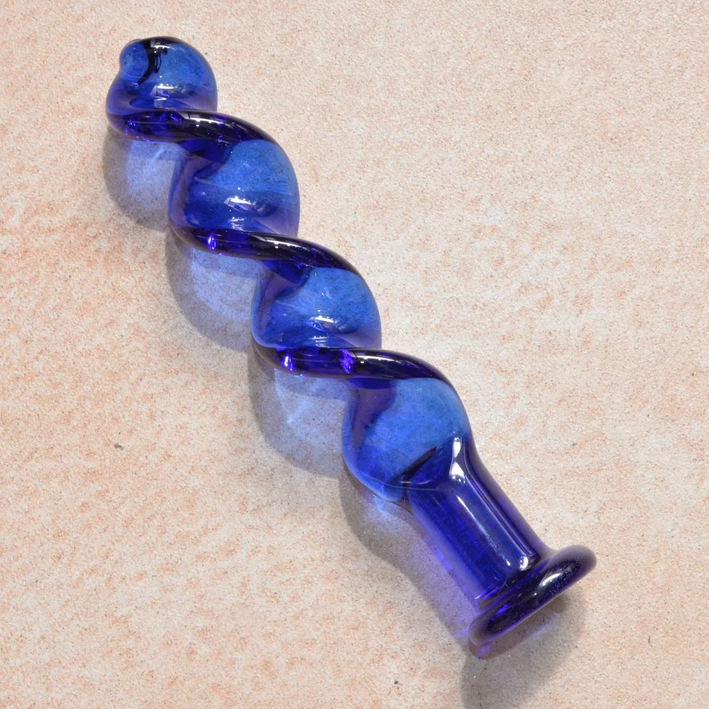 Синий спиральный стеклянный фаллоимитатор пенис секс-игрушки для женщин мужчин