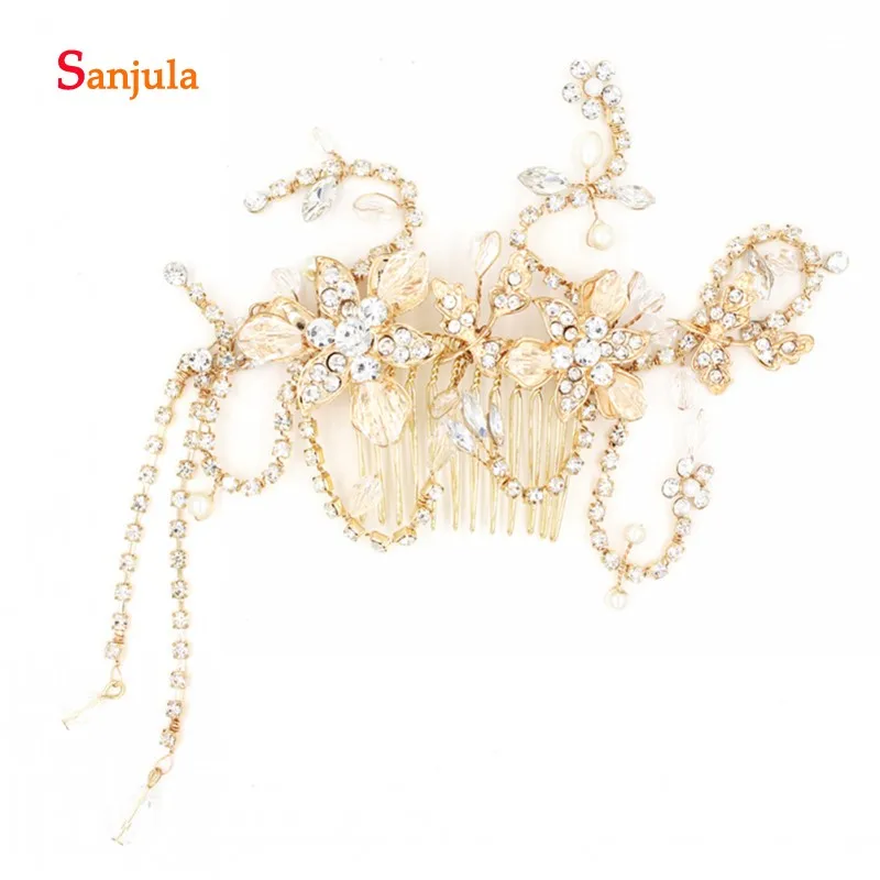 Europe Style Fashion Headband with Comb Gold Flowers Bling Head Piece for Bridal Wedding Accessories H175 | Свадьбы и торжества