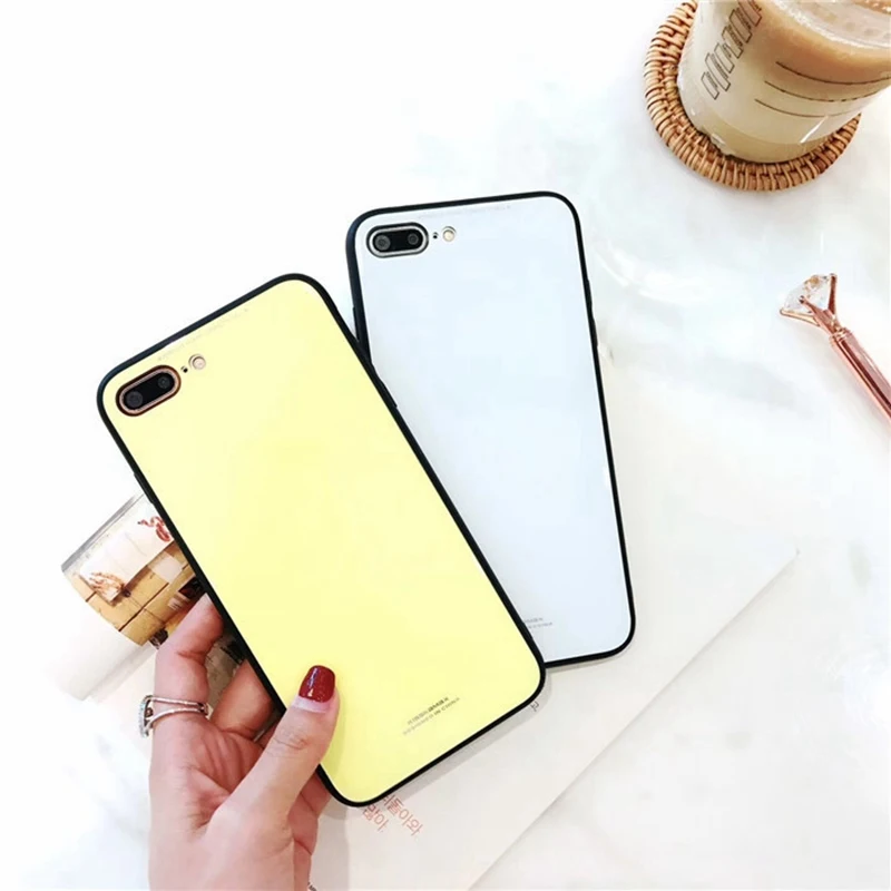 Чехол для телефона из закаленного стекла с защитой от падения для iphone 6 7 plus/8/6s/X простой сплошной цвет(зеленый/красный/желтый/белый