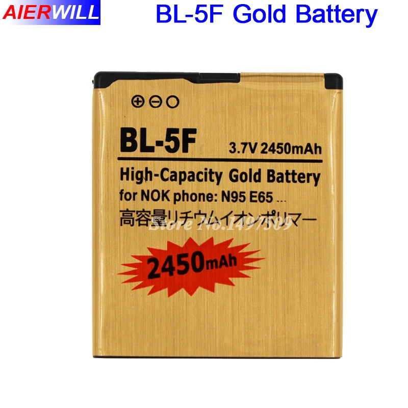 2450 мА/ч BL-5F для Nokia N96 N95 золото Батарея BL 5F BL5F VI238 P69 | Мобильные телефоны и
