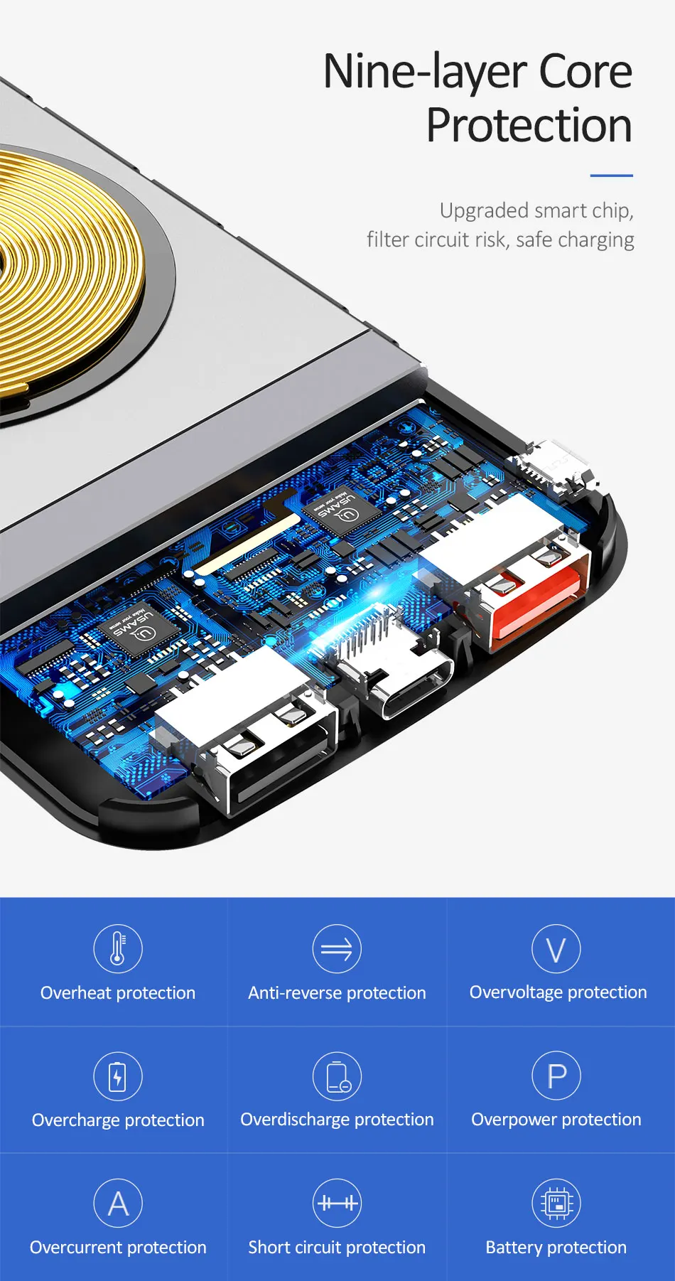 USAMS 5V 2A Qi Беспроводное зарядное устройство 10000mAh power Bank 18W QC 3,0 PD Быстрая Зарядка power bank с присоской для iPhone samsung