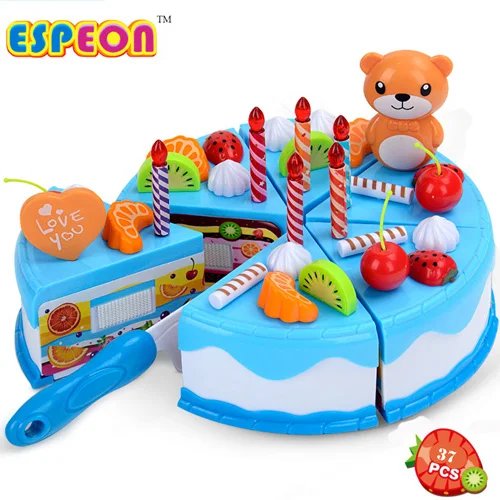 Espeon игровая еда 87 шт. Миниатюрная пластиковая кухня розовый торт ко дню рождения Игрушка Дети ролевые игры детские развивающие игрушки для девочек - Цвет: 37pcs blue No box